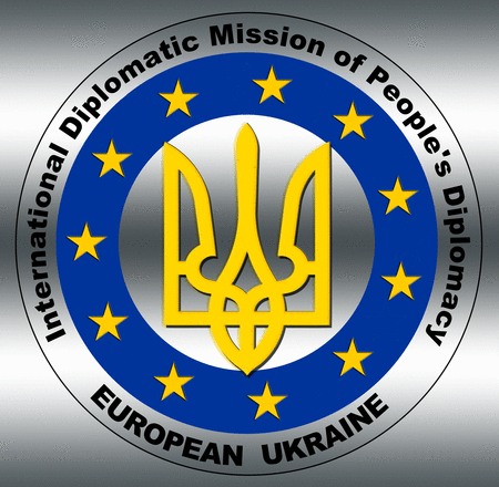 Logo w języku ukraińskim International Diplomat Mission of People's Diplomacy - EUROPEAN UKRAINE